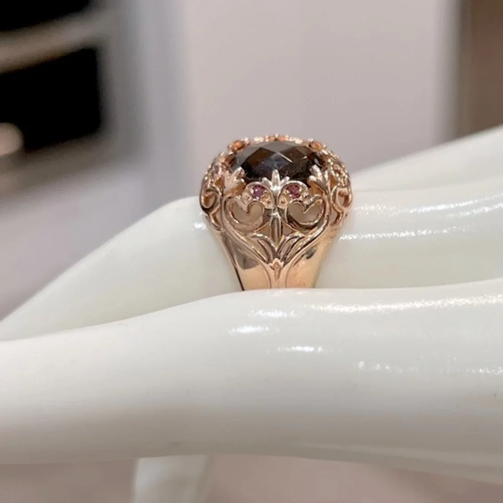 Brazilian Smoky Quartz Orissa Rhodolite Garnet 14K RG Sterling Silver Ring Sz 8